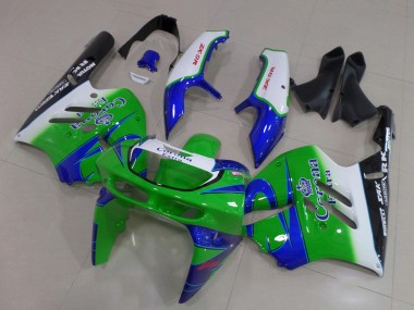 Custom 1994-1997 Kawasaki ZX9R Motorcycle Fairings - White Blue Green Black Corona Extra UK