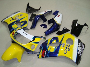 Custom 1996-2000 Suzuki GSXR 600 Motorcycle Fairings - White Yellow Blue Corona UK