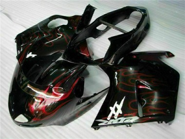 Custom 1996-2007 Honda CBR1100XX Blackbird Abs Motorcycle Fairing - Glossy Black Red Flame UK