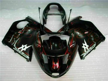 Custom 1996-2007 Honda CBR1100XX Blackbird Abs Motorcycle Fairing - Glossy Black Red Flame UK