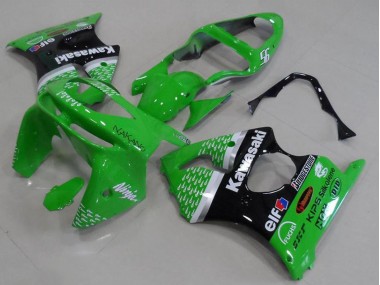 Custom 1998-1999 Kawasaki ZX6R Motorcycle Fairings - Green White Silver Glossy Black UK