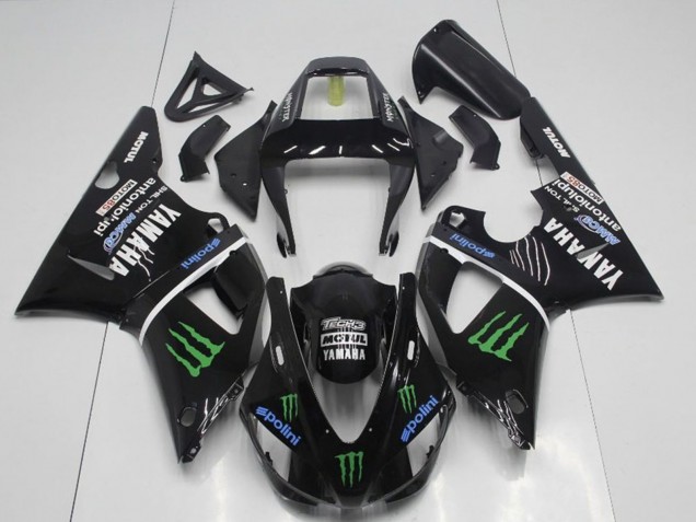 1998-1999 Yamaha YZF R1 Motorcycle Fairings - Glossy Black Blue Green Motul Monster Drink UK
