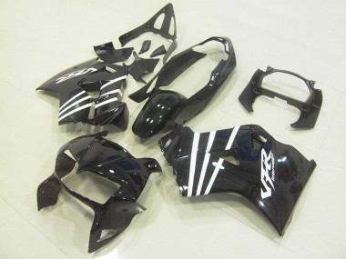 Custom 1998-2001 Honda VFR 800 Motorcycle Fairings - Glossy Black White Stripe UK