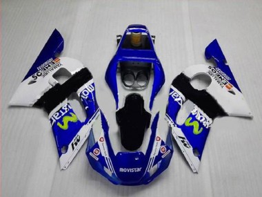 Custom 1998-2002 Yamaha YZF R6 Motorcycle Fairings - White Blue Black MoviStar ENEOS Yamalube UK