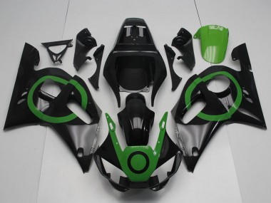 Custom 1998-2002 Yamaha YZF R6 Motorcycle Fairings - Glossy Black Green Circle UK