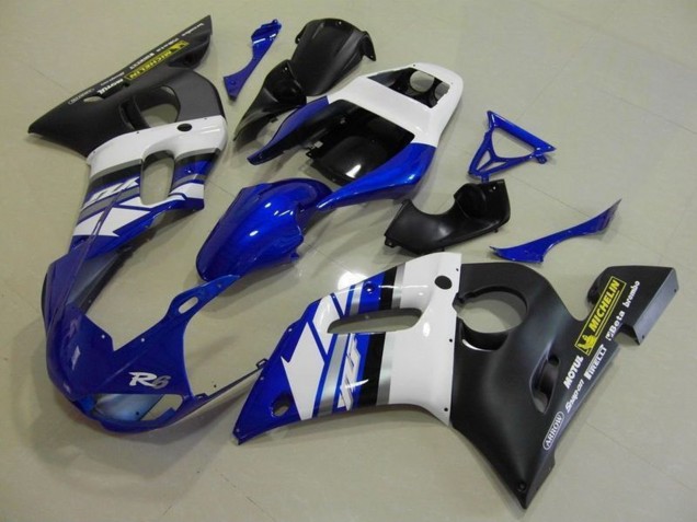 1998-2002 Yamaha YZF R6 Motorcycle Fairings - White Blue Matte Black Motul Michelin UK