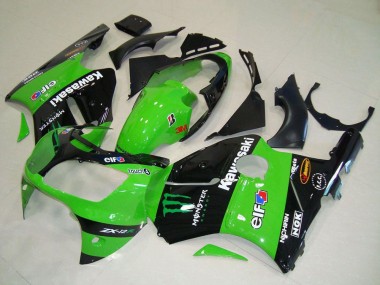 Custom 2000-2001 Kawasaki ZX12R Motorcycle Fairings - Green Glossy Black Elf Touch4 Monster UK