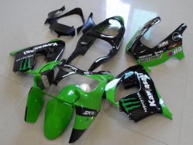 Custom 2000-2001 Kawasaki ZX9R Motorcycle Fairings - Glossy Black Green Monster UK