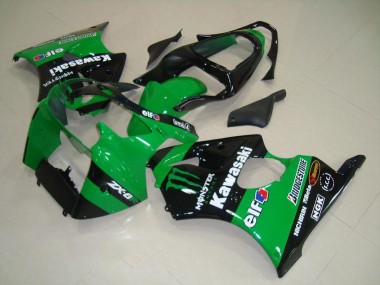 Custom 2000-2002 Kawasaki ZX6R Motorcycle Fairings - Green Glossy Black Monster UK