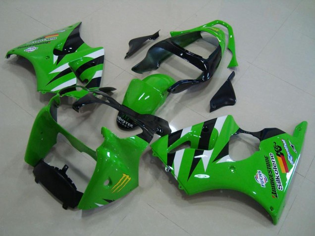 2000-2002 Kawasaki ZX6R Motorcycle Fairings - Green White Glossy Black UK