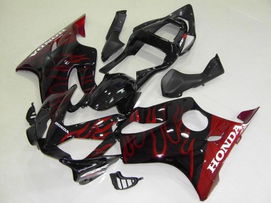 Custom 2001-2003 Honda CBR600 F4i Motorcycle Fairings - Glossy Black Red Flame UK