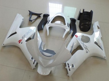 Custom 2003-2004 Kawasaki ZX6R Motorcycle Fairings - White with Silver Decals UK