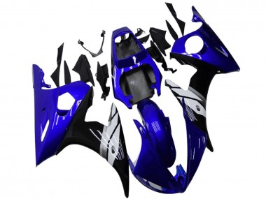 Custom 2003-2004 Yamaha YZF R6 Motorcycle Fairings - Blue White Glossy Black UK