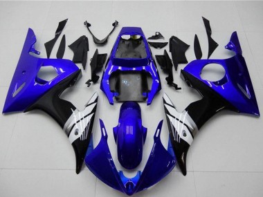 Custom 2003-2004 Yamaha YZF R6 Motorcycle Fairings - Blue White Glossy Black UK
