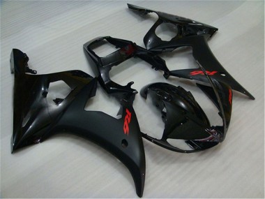 Custom 2003-2004 Yamaha YZF R6 Motorcycle Fairings - Glossy Black Matte Black Red Decals UK
