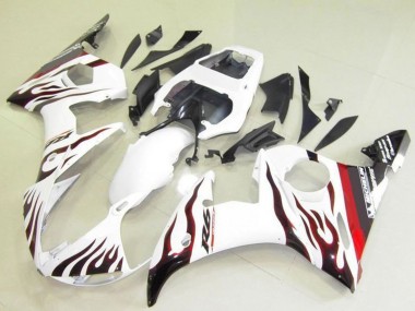 Custom 2003-2004 Yamaha YZF R6 Motorcycle Fairings - White Red Black Flame Michelin UK