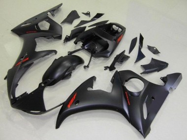 Custom 2003-2004 Yamaha YZF R6 Motorcycle Fairings - Matte Black Red Decals UK