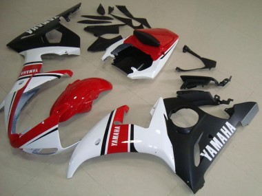 Custom 2003-2004 Yamaha YZF R6 Motorcycle Fairings - White Red Matte Black UK