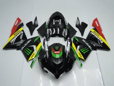 Custom 2004-2005 Kawasaki ZX10R Motorcycle Fairings - Glossy Black Red Yellow Green Monster UK
