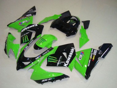 Custom 2004-2005 Kawasaki ZX10R Motorcycle Fairings - Green Black Monster Elf UK
