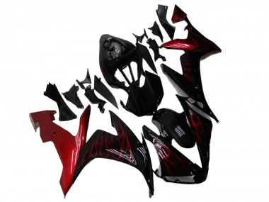 Custom 2004-2006 Yamaha YZF R1 Motorcycle Fairings - Glossy Black Red Flame UK