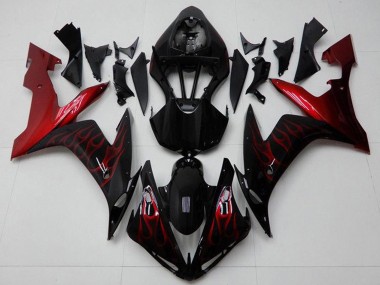 Custom 2004-2006 Yamaha YZF R1 Motorcycle Fairings - Glossy Black Red Flame UK