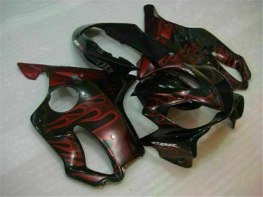 Custom 2004-2007 Honda CBR600 F4i Motorcycle Fairings - Glossy Black Red Flame UK