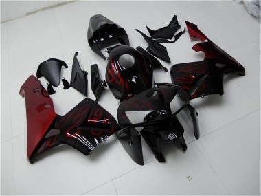 Custom 2005-2006 Honda CBR600RR Motorcycle Fairing Kits - Glossy Black Red Flame UK