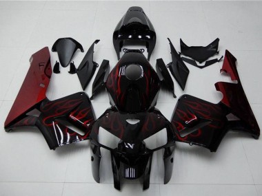 Custom 2005-2006 Honda CBR600RR Motorcycle Fairing Kits - Glossy Black Red Flame UK