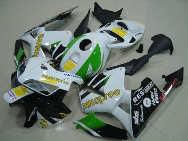 Custom 2005-2006 Honda CBR600RR Motorcycle Fairings - White Green Yellow Glossy Black Hannspree UK