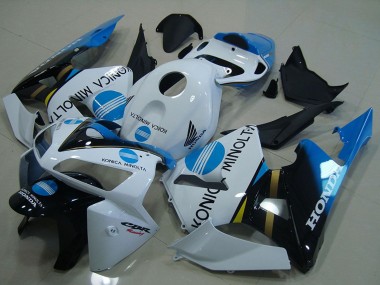 Custom 2005-2006 Honda CBR600RR Motorcycle Fairings - White Blue Glossy Black Konica Minolta UK