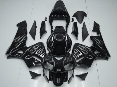 Custom 2005-2006 Honda CBR600RR Motorcycle Fairings - Glossy Black Silver Flame UK