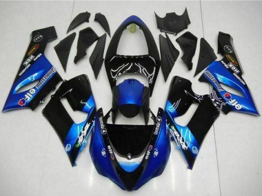Custom 2005-2006 Kawasaki ZX6R Motorcycle Fairings - Blue Glossy Black Elf UK