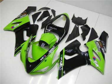Custom 2005-2006 Kawasaki ZX6R Motorcycle Fairings - Green Glossy Black Elf UK