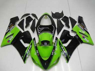 Custom 2005-2006 Kawasaki ZX6R Motorcycle Fairings - Green Glossy Black Elf UK