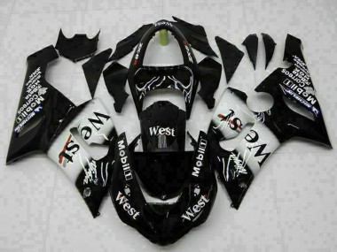 Custom 2005-2006 Kawasaki ZX6R Motorcycle Fairings - Glossy Black White West UK