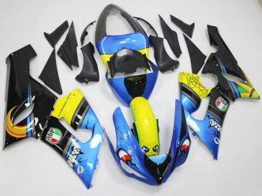 Custom 2005-2006 Kawasaki ZX6R Motorcycle Fairings - Blue Yellow Black Shark UK
