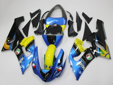 Custom 2005-2006 Kawasaki ZX6R Motorcycle Fairings - Blue Yellow Black Shark UK