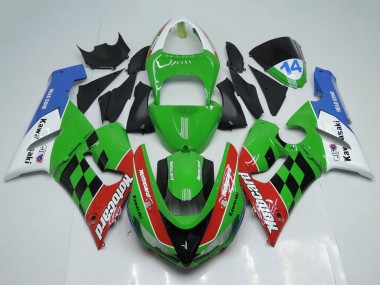 Custom 2005-2006 Kawasaki ZX6R Motorcycle Fairings - White Green Red Blue Black Motocard UK