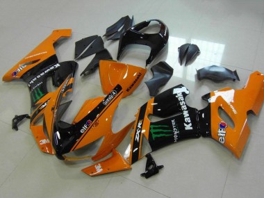 Custom 2005-2006 Kawasaki ZX6R Motorcycle Fairings - Orange Black Green Monster UK
