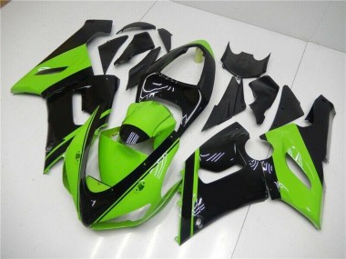 Custom 2005-2006 Kawasaki ZX6R Motorcycle Fairing - Green Glossy Black UK