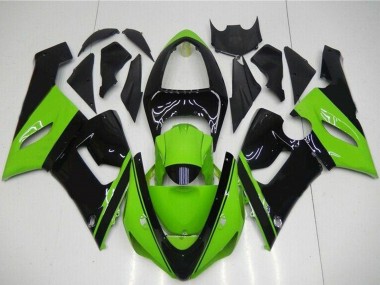 Custom 2005-2006 Kawasaki ZX6R Motorcycle Fairing - Green Glossy Black UK