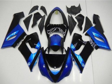 Custom 2005-2006 Kawasaki ZX6R Motorcycle Fairing Kits - Blue Glossy Black UK