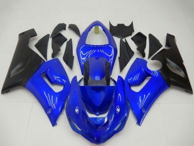 Custom 2005-2006 Kawasaki ZX6R Motorcycle Fairings - Blue Matte Black UK
