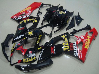 Custom 2005-2006 Suzuki GSXR 1000 Motorcycle Fairings - Glossy Black Red Gold Rizla UK