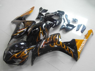 Custom 2006-2007 Honda CBR1000RR Motorcycle Fairings - Glossy Black Gold Flame UK