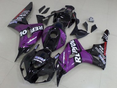 Custom 2006-2007 Honda CBR1000RR Motorcycle Fairings - Glossy Black Purple Repsol UK
