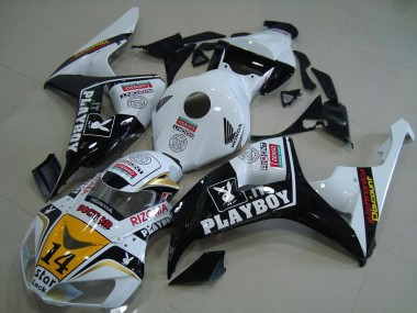 Custom 2006-2007 Honda CBR1000RR Motorcycle Fairings - White Yellow Glossy Black Denso Playboy 14 UK
