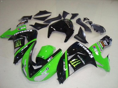 Custom 2006-2007 Kawasaki ZX10R Motorcycle Fairings - Green Silver Glossy Black Monster UK