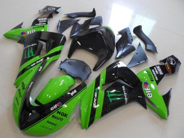 Custom 2006-2007 Kawasaki ZX10R Motorcycle Fairings - Green Glossy Black Monster Racing UK